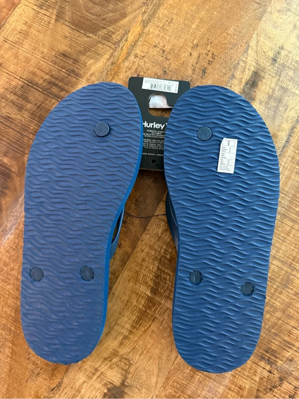 NWT Hurley Mens Navy Blue Logo Flip Flops, Size 9